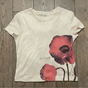 Women's Cream Floral Graphic Tee with Red Poppies